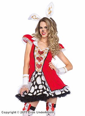 Weiblicher Weißer Hase aus Alice im Wunderland, Kostüm-Kleid, Spitzenbesatz, Herzen